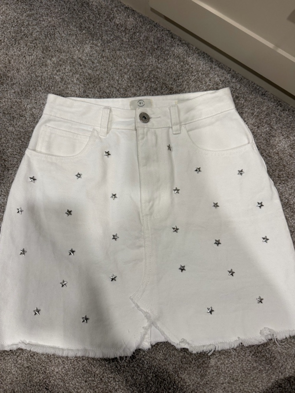 Cotton on White Star-Embellished Denim Mini Skirt